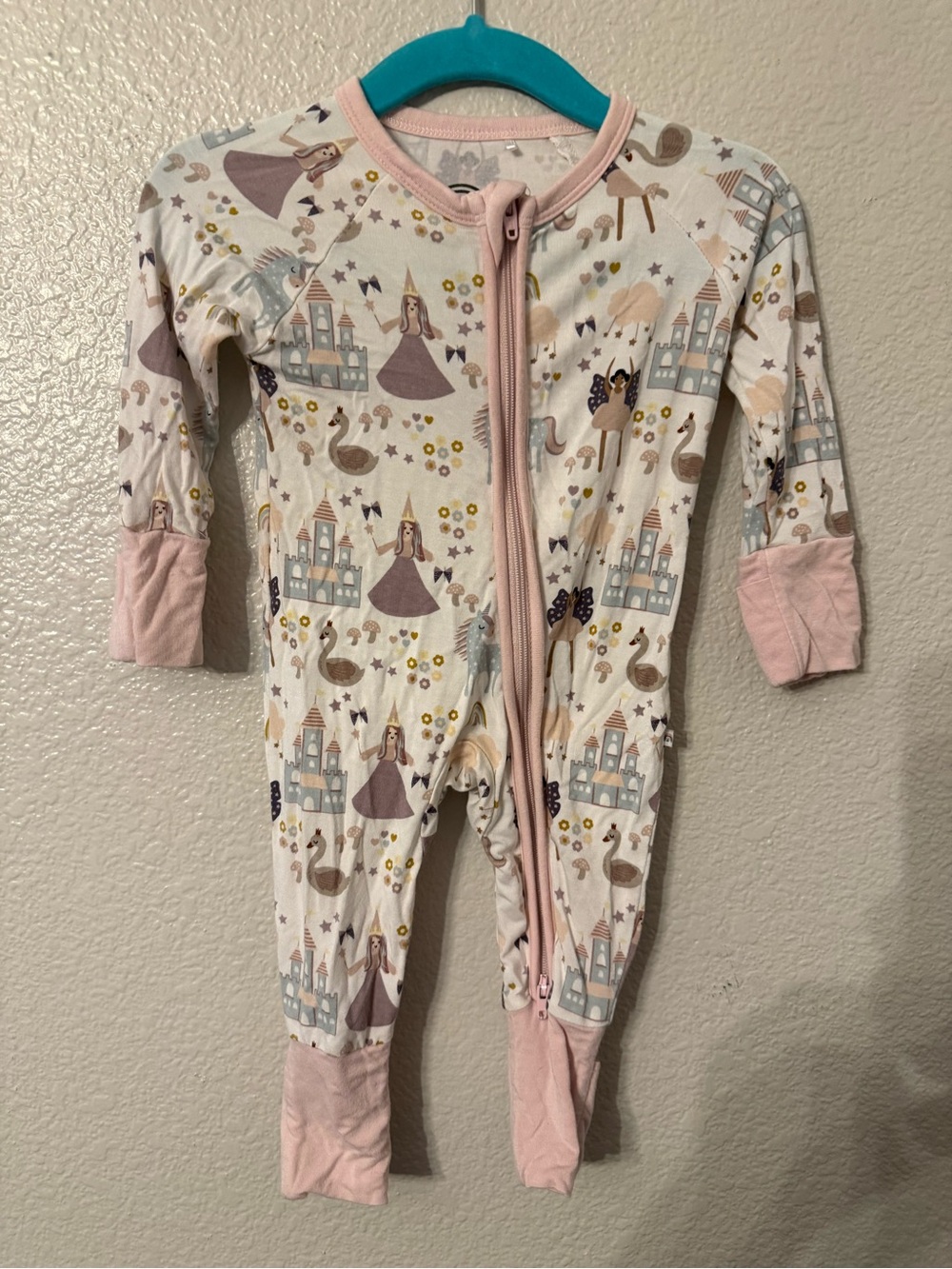 Pink Princess & Castle Zip-Front Footed One-Piece for Kids